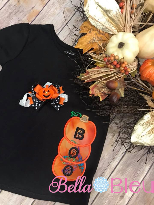 Stacked Halloween Boo Pumpkins Applique