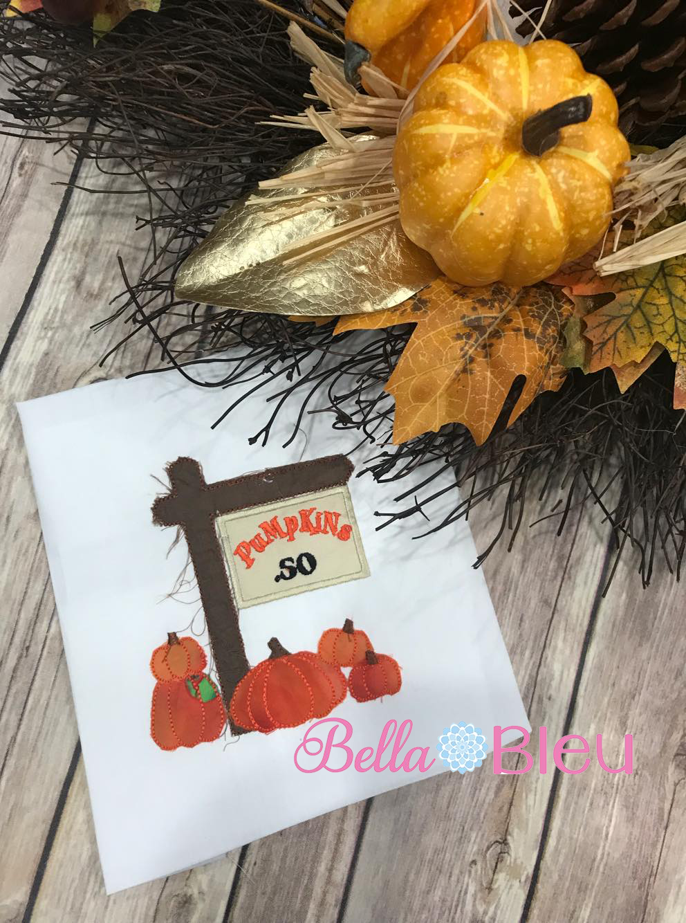 Raggy Fall Pumpkin Sign Machine Applique 10x10