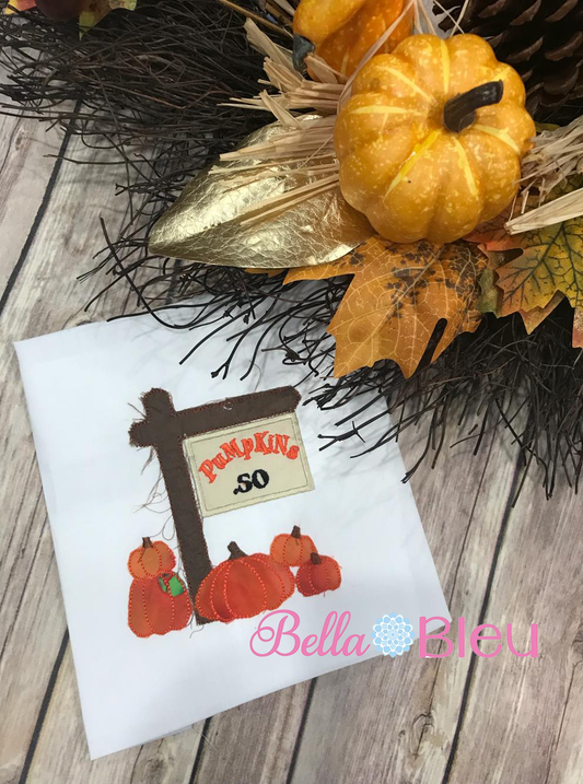 Raggy Fall Pumpkin Sign Machine Applique 10x10