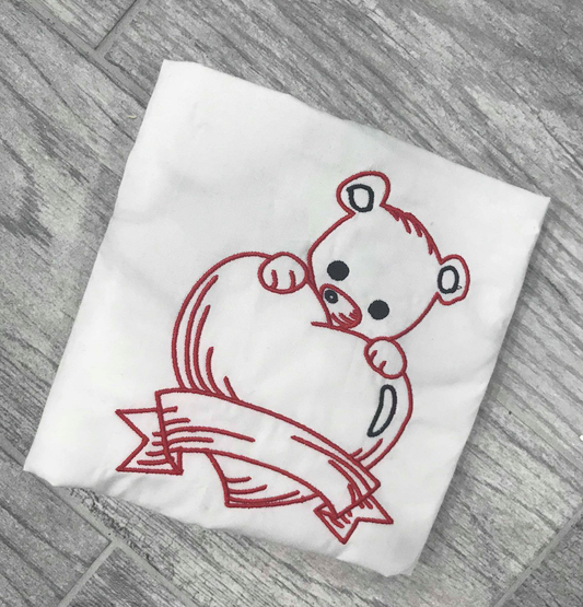 Valentine Bear and Heart outline 8x12