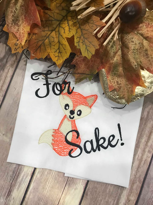 For Fox Sake Fall Sketchy machine Embroidery Design 8x8