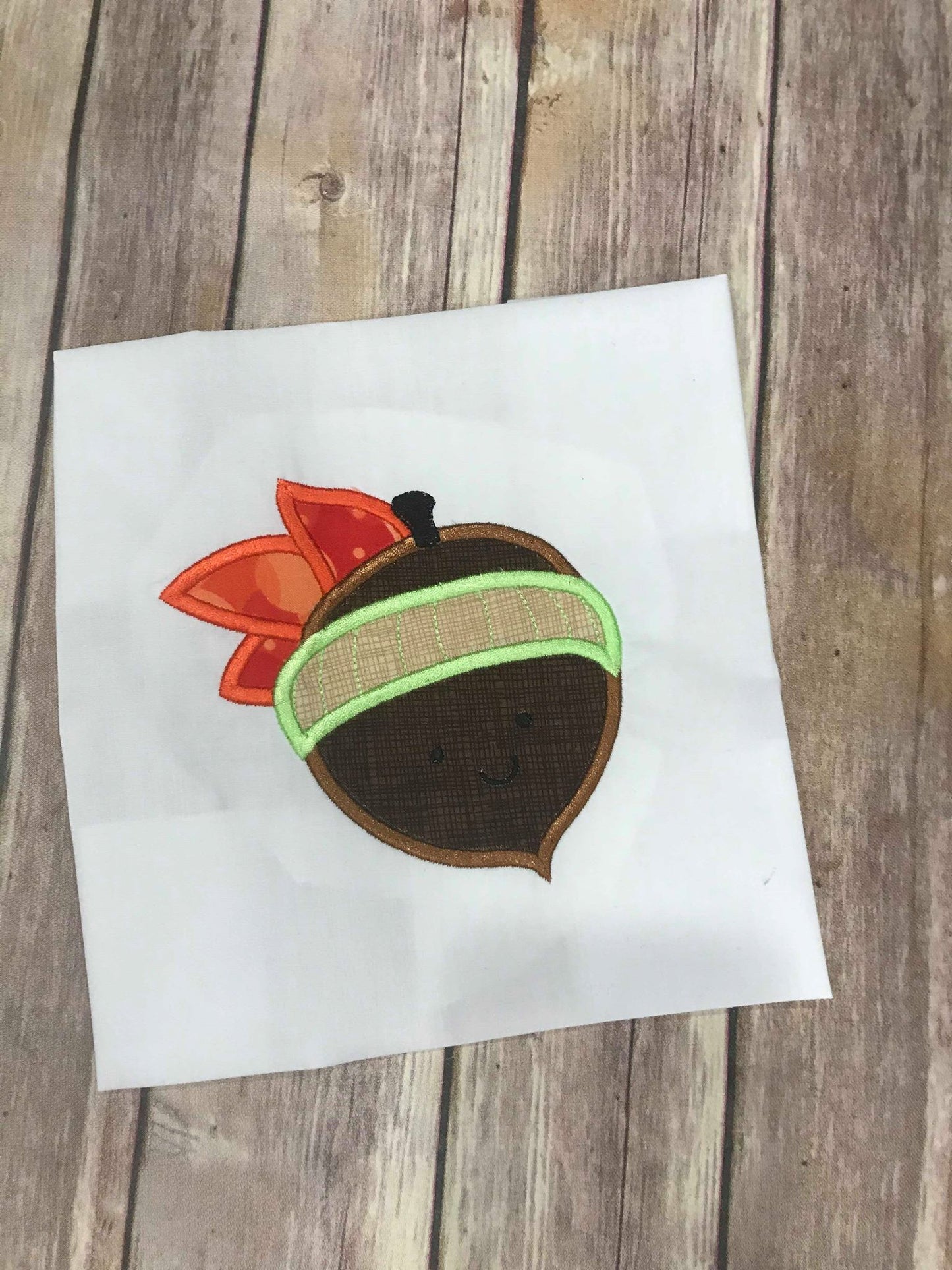 Fall Acorn with Leaves machine applique embroidery design 8x8