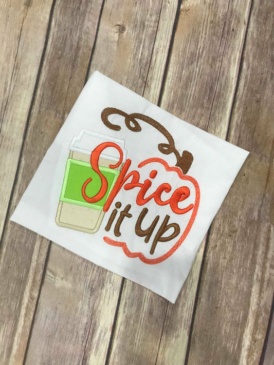 Spice it up Latte Fall Pumpkin machine applique embroidery design 8x8