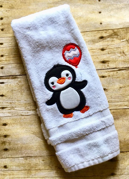 Birthday Penguin with Balloon Applique Machine Embroidery Design 6x10