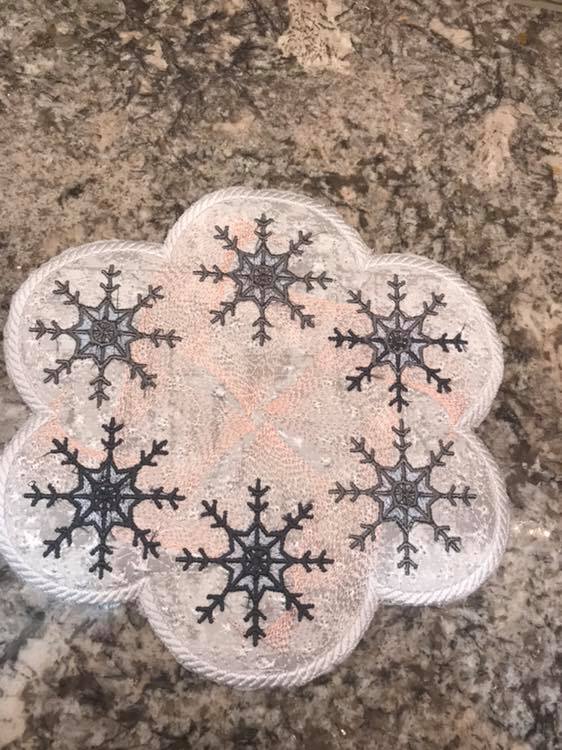 Snowflake Holiday Candle Mat In the hoop ITH 8x8 hoop