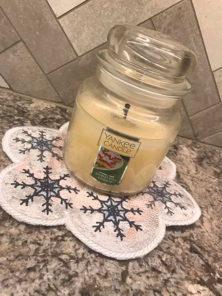 Snowflake Holiday Candle Mat In the hoop ITH 8x8 hoop