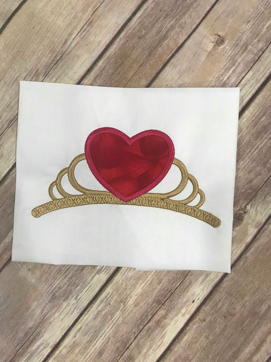 Princess Crown Queen of Hearts Applique Machine Embroidery Design 7x11
