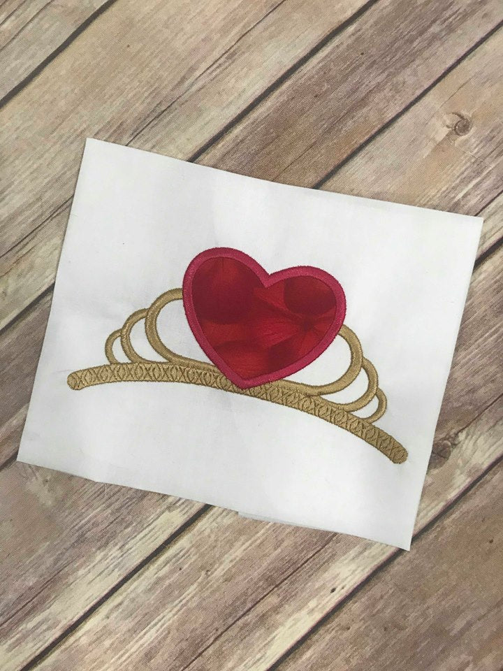 Princess Crown Queen of Hearts Applique Machine Embroidery Design 7x11