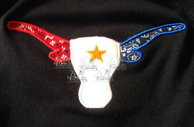 Fourth 4th of July Texas Longhorn flag Applique Embroidery Designs