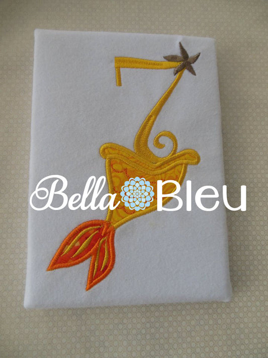 Number 7 #7 Applique Mermaid Tail Machine Embroidery Design Birthday