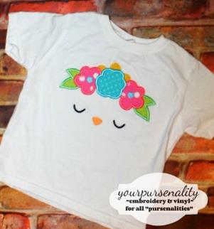 Easter Baby Chick with Floral headband Applique Embroidery Design