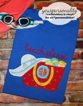 Beach Bag Summer Monogram applique Machine Embroidery design