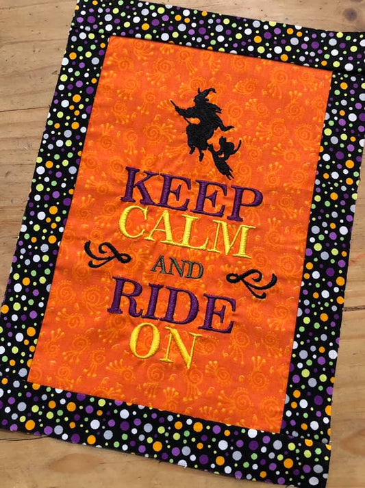 Keep Calm and Ride On Halloween Witch Machine Embroidery Design