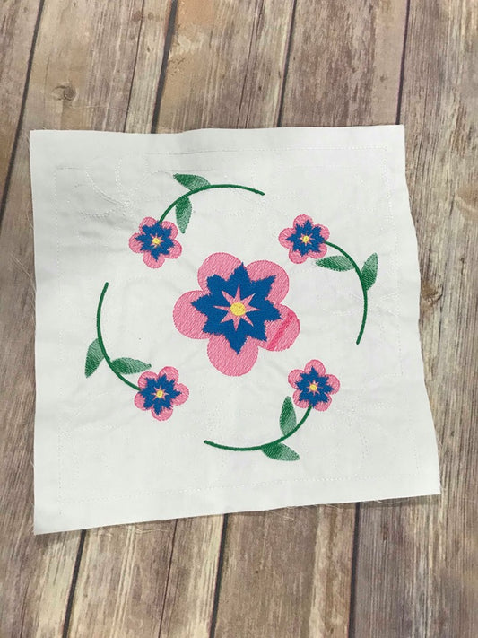 Floral Flower Block Quilting Motif Machine Embroidery design stipple