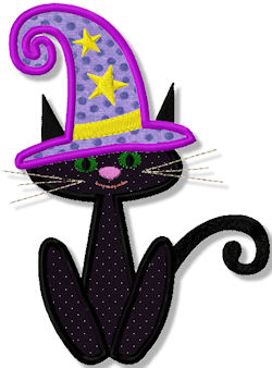 Halloween Witch Black Cat Applique