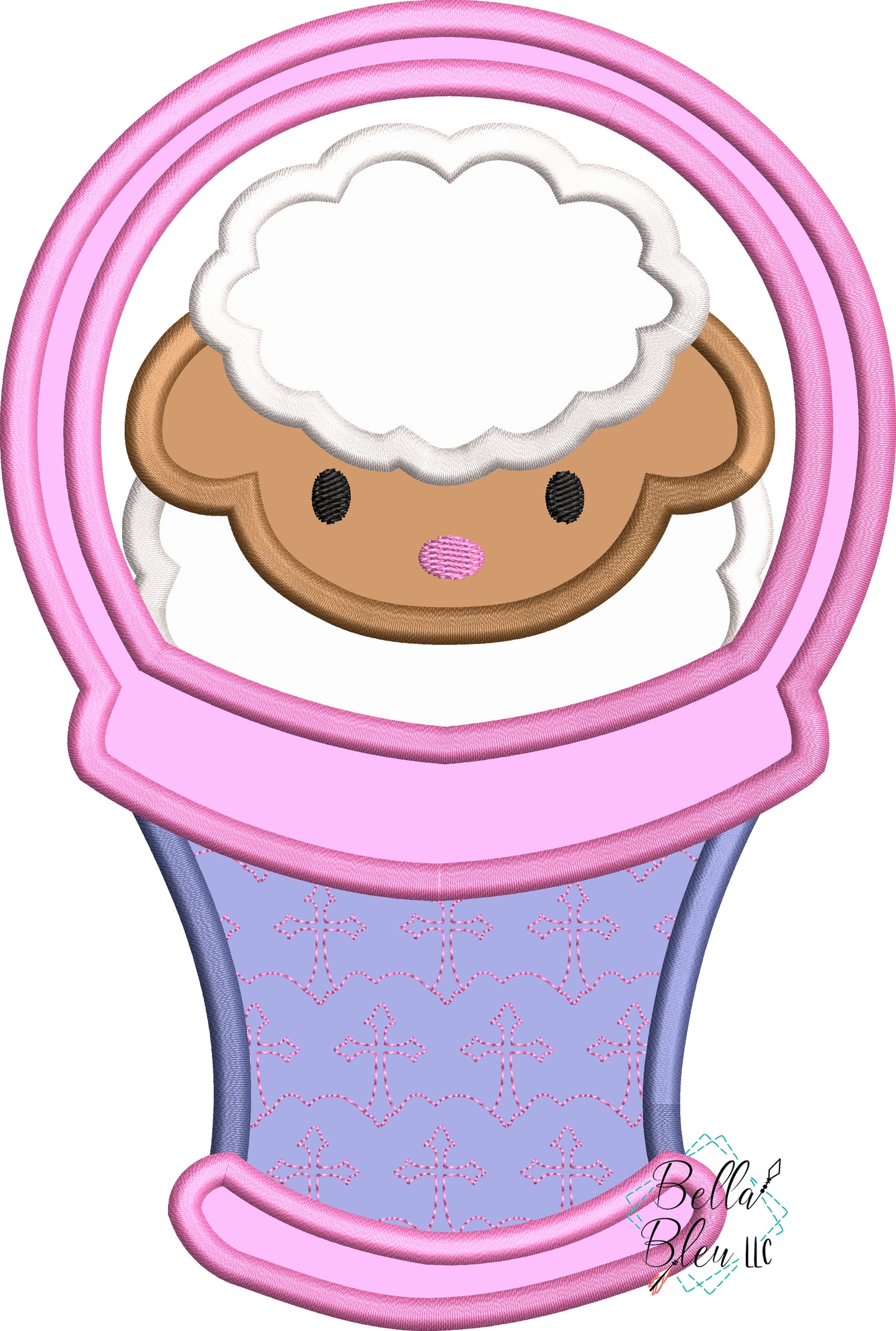 Easter Lamb Sheep in Basket Applique Machine Embroidery design