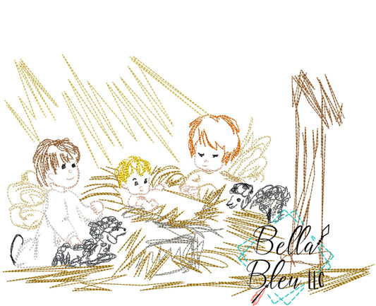 Jesus and Angels Scribble Nativity Scene