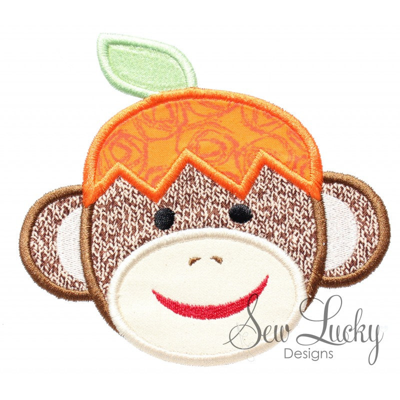 Fall Sock Monkey with Pumpkin hat Applique