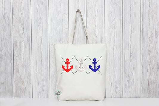 Nautical Argyle Anchor Machine Embroidery design