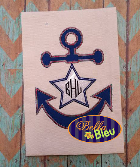 Nautical Anchor with Star Applique Embroidery Designs Design Monogram