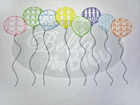Birthday Party Balloons Embroidery Colorwork Redwork design machine embroidery