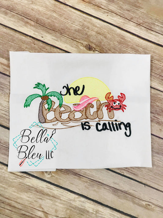 Beach is Calling Sketchy machine embroidery design