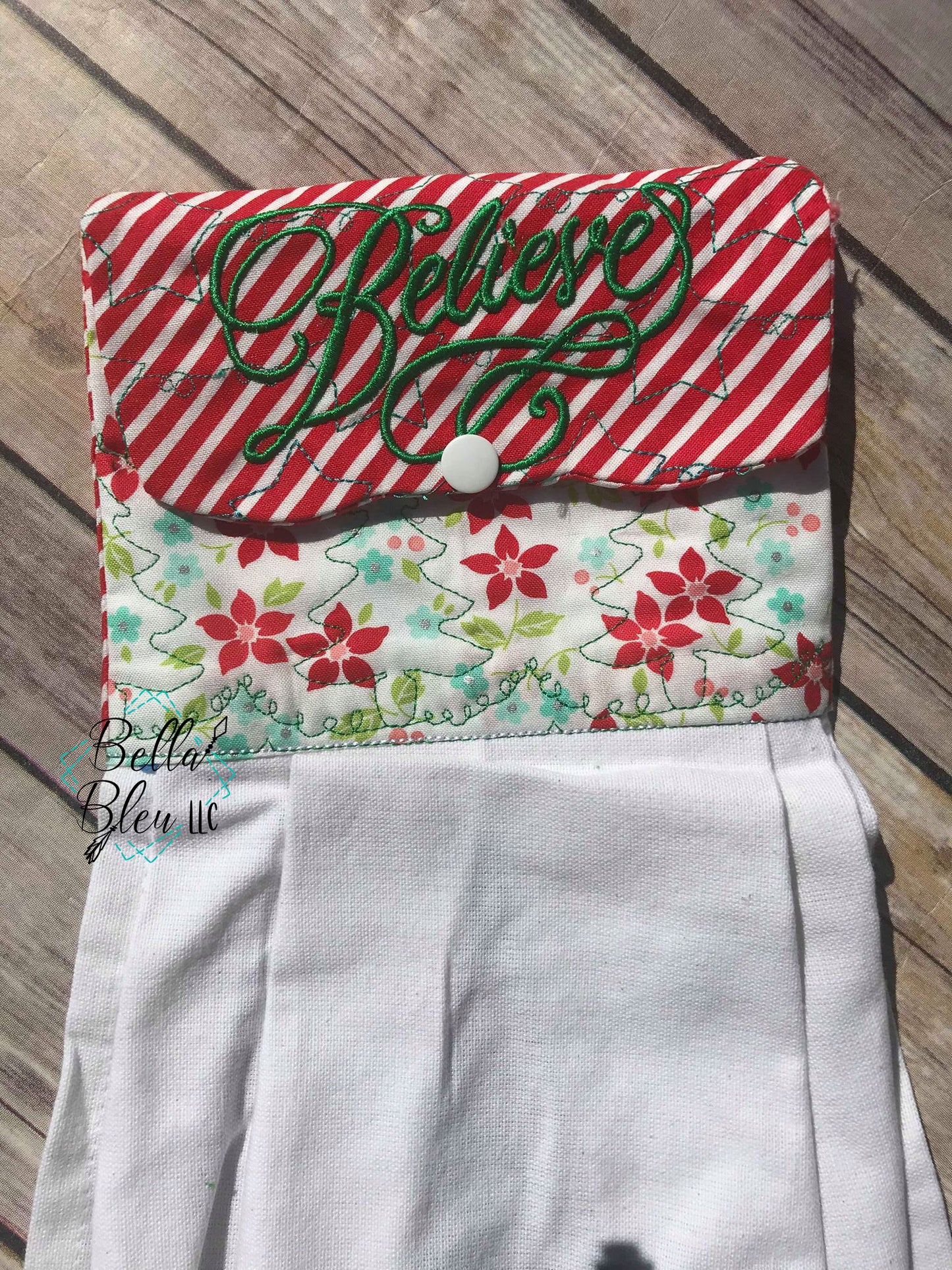ITH In The Hoop Christmas Believe 5x7 Kitchen Towel Oven Topper Machine Embroidery Design