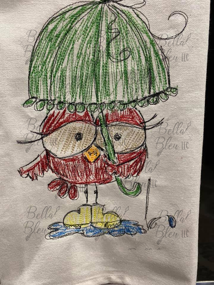 Bird and Umbrella Sketchy Scribble