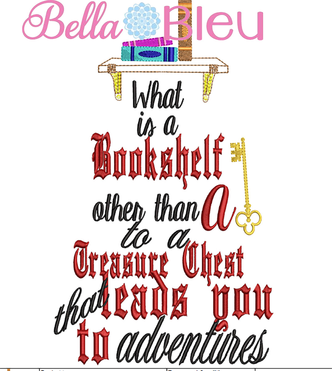 Reading Pillow Quote, Reading Pillow What is a bookshelf other than a treasure box for curious people embroidery design