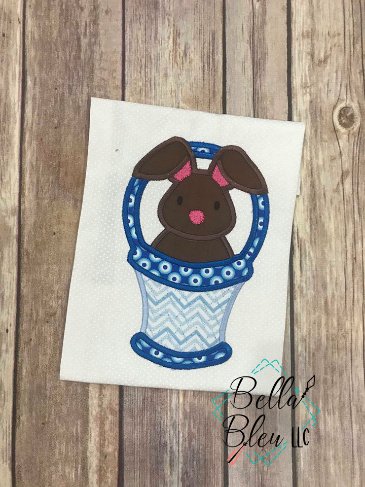 Easter Bunny in Basket Applique Machine Embroidery design 8x12