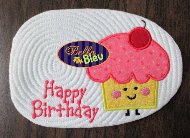 Kawaii Cherry Topped Cupcake Applique Embroidery Designs