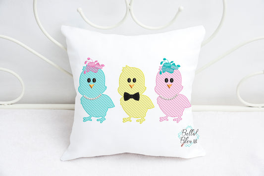 Easter Chick Trio Sketchy Machine Embroidery design