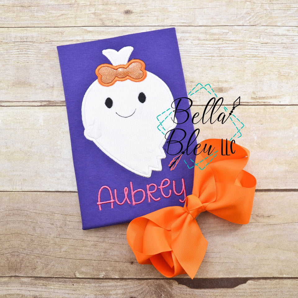 Girl Ghost Embroidery - Ghost with Bow Applique Machine