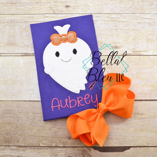Girl Ghost Embroidery - Ghost with Bow Applique Machine
