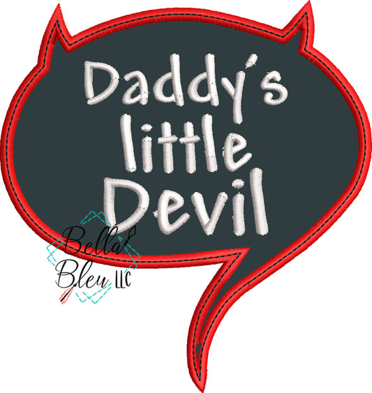 Daddy's Little Devil Speech Bubble Applique Embroidery Design Halloween