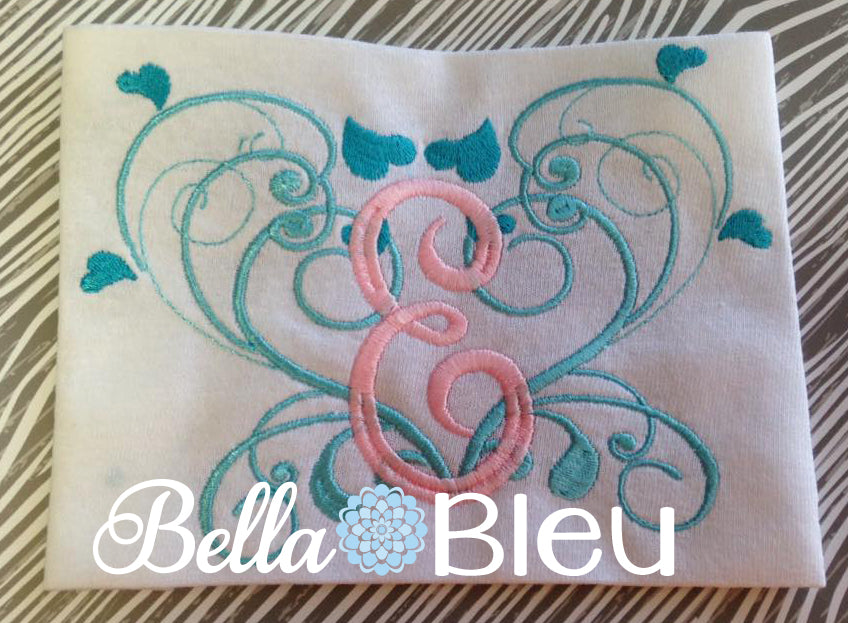 Heart Wreath Monogram Font Machine Embroidery Design