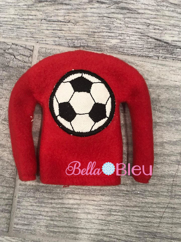 Soccer Elf sweater shirt in the hoop machine embroidery design
