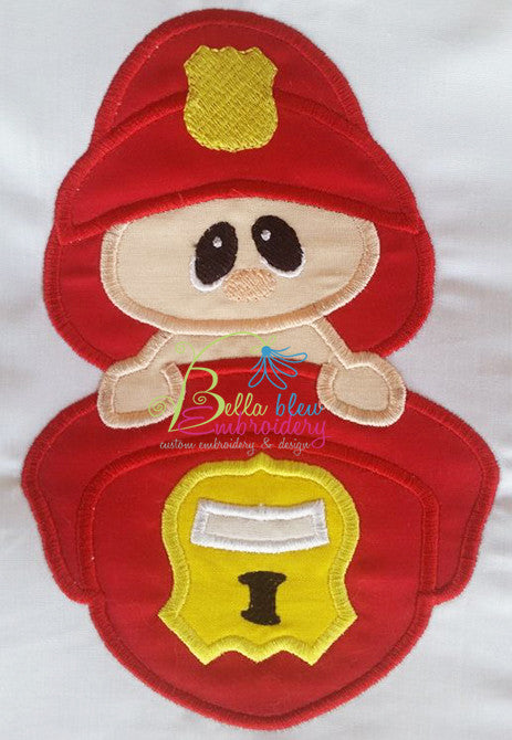 Fireman Baby with Daddy's Hat Machine Applique Embroidery Design