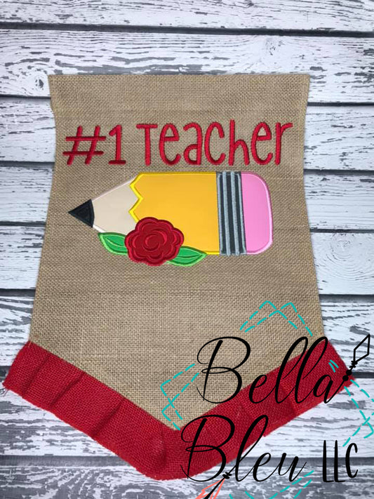 Back to School Pencil with flowers applique machine embroidery design