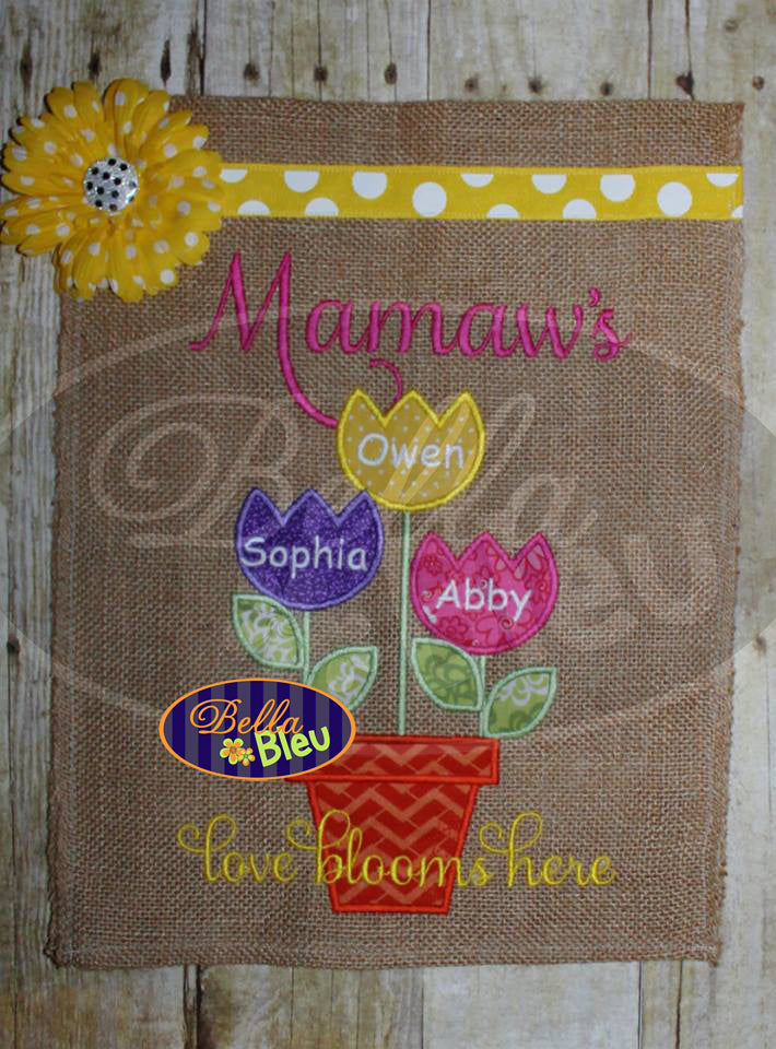 Tulip Floral Flower Pot Build your own Grandmas or Moms Family Garden Applique Machine embroidery design