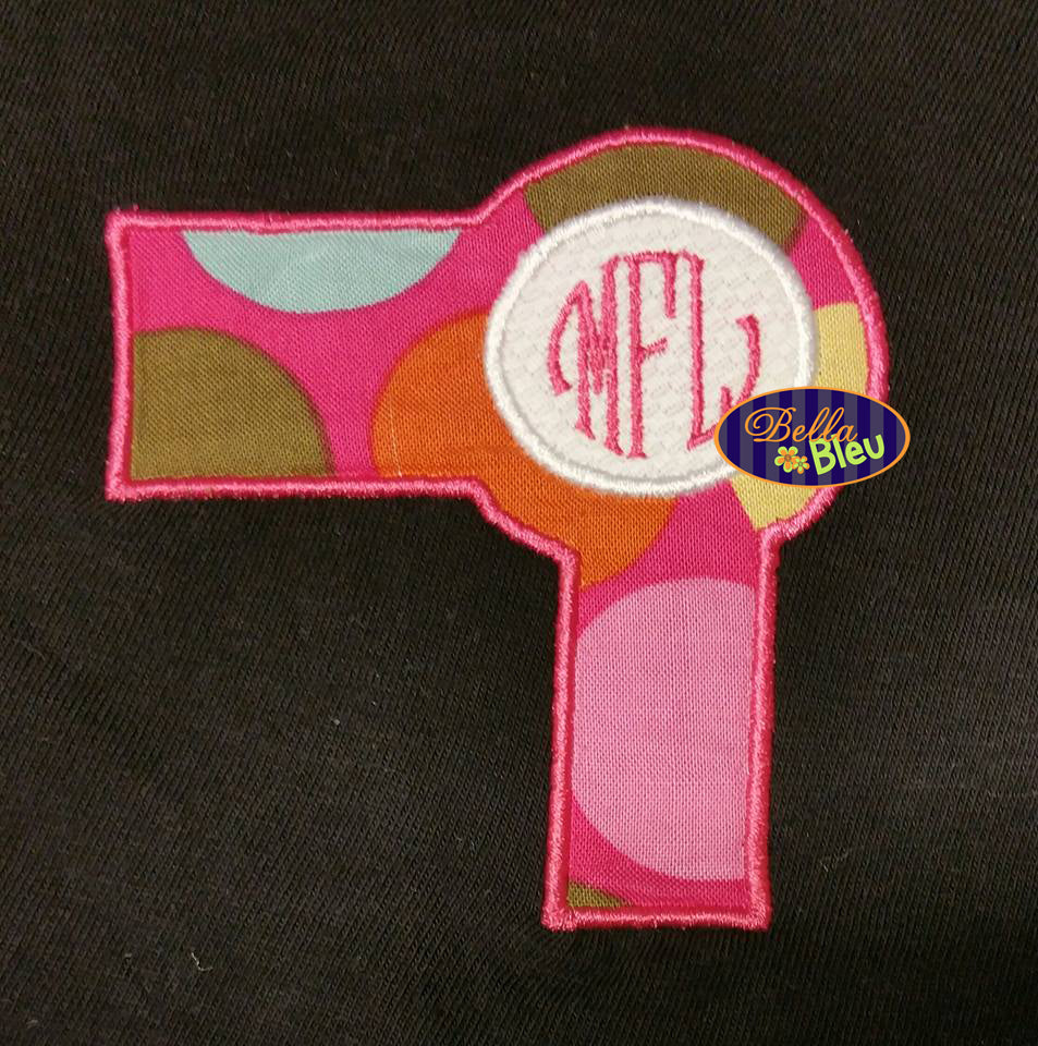 Stylist Blow Hair Dryer Monogram Applique Embroidery Design