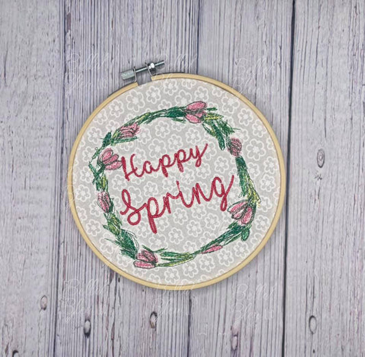 Happy Spring Tulip Wreath Flower Scribble