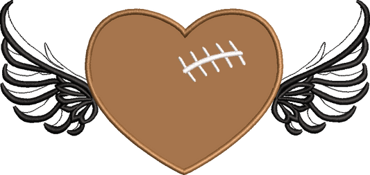 Football Heart with Wings Applique