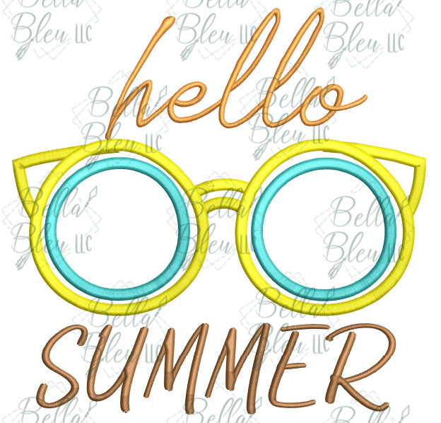 Hello Summer Sunglasses Beach Applique