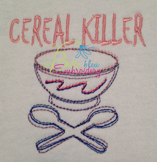 Cereal Killer Outline with Cross Spoons Machine Embroidery Design Geeky