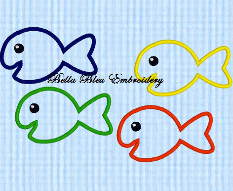 Applique Summer Sea School of fish and fishing rod Embroidery Applique Design