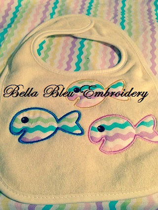 Applique Summer Sea School of fish and fishing rod Embroidery Applique Design