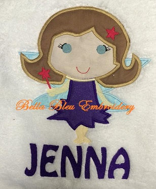 Girl Fairy Applique Embroidery Design with Wings