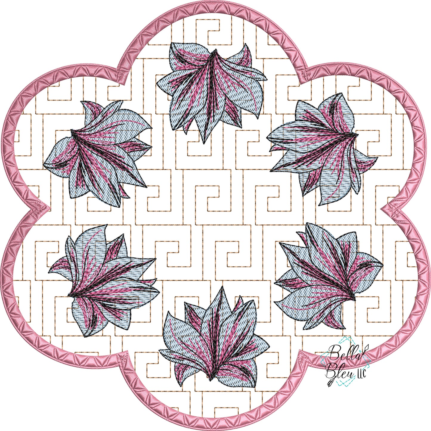 Magnolia Candle Mat Greek key stipple  ITH