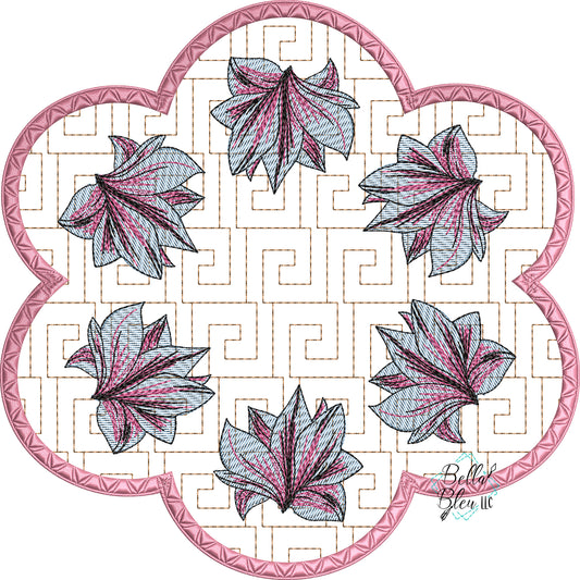 Magnolia Candle Mat Greek key stipple  ITH
